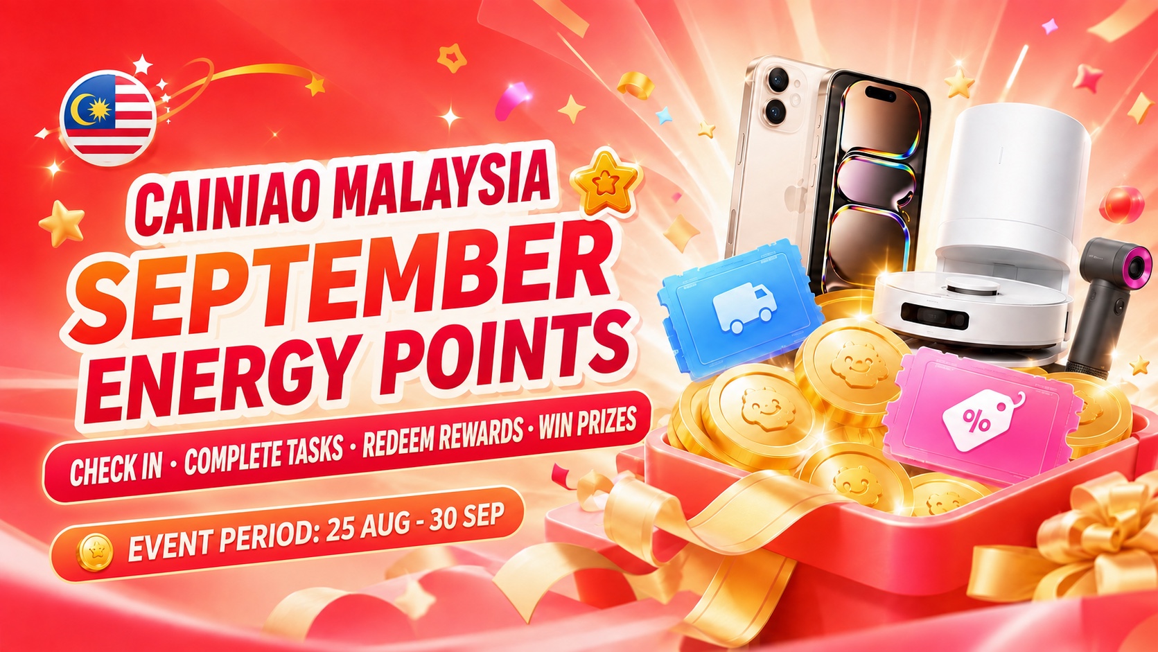 Cainiao Malaysia September Energy Points: Check In, Complete Tasks and Win Rewards